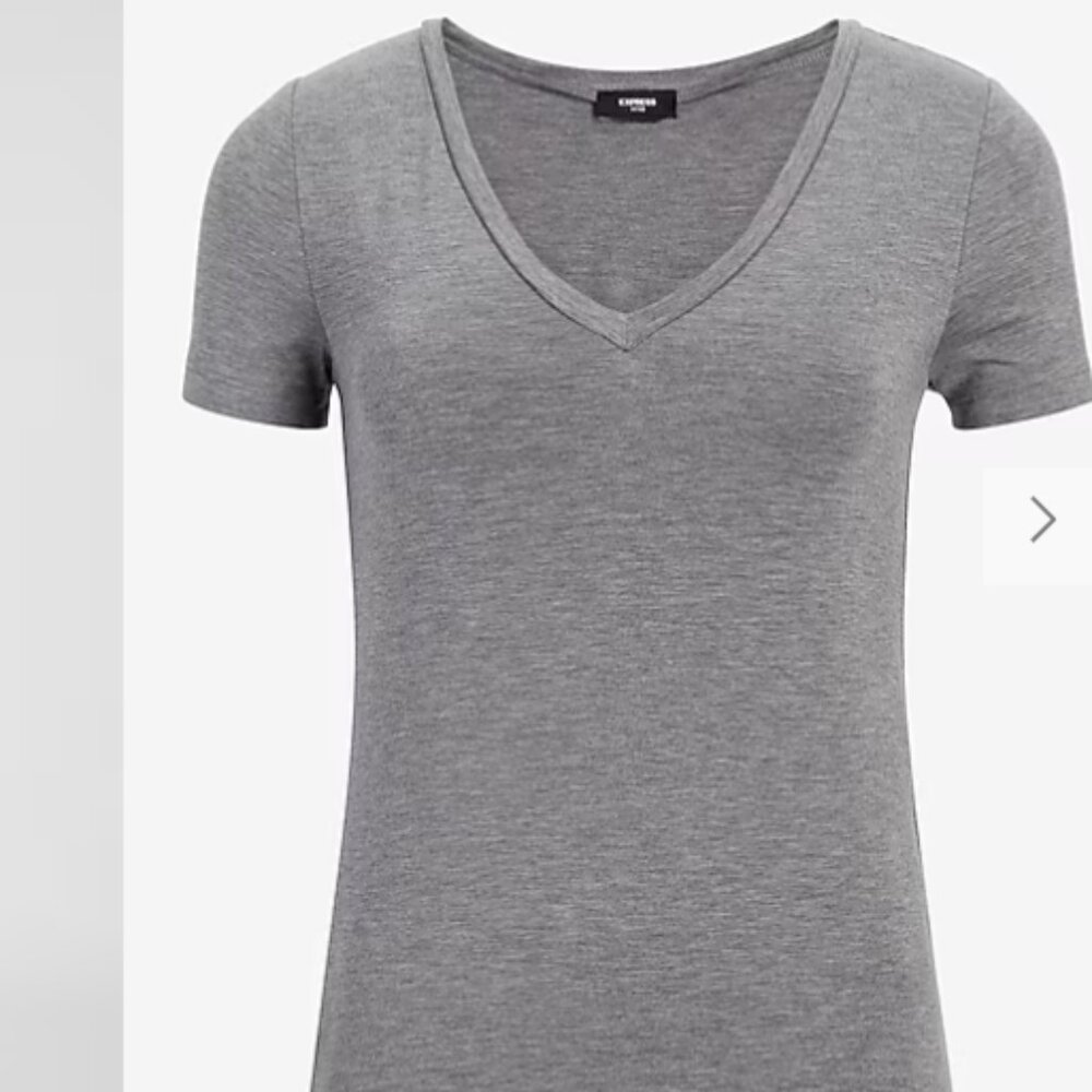 EXPRESS New Supersoft Fitted V-Neck Double Layer Tee Short Sleeve Gray Large - Picture 2 of 3